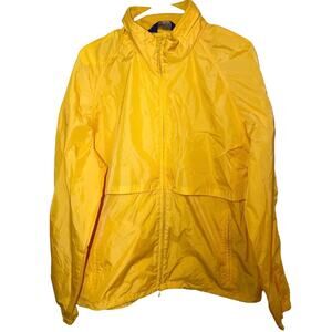 Vintage Woolrich Nylon Windbreaker Zip Hidden Hood Ribbed Pockets Yellow Large